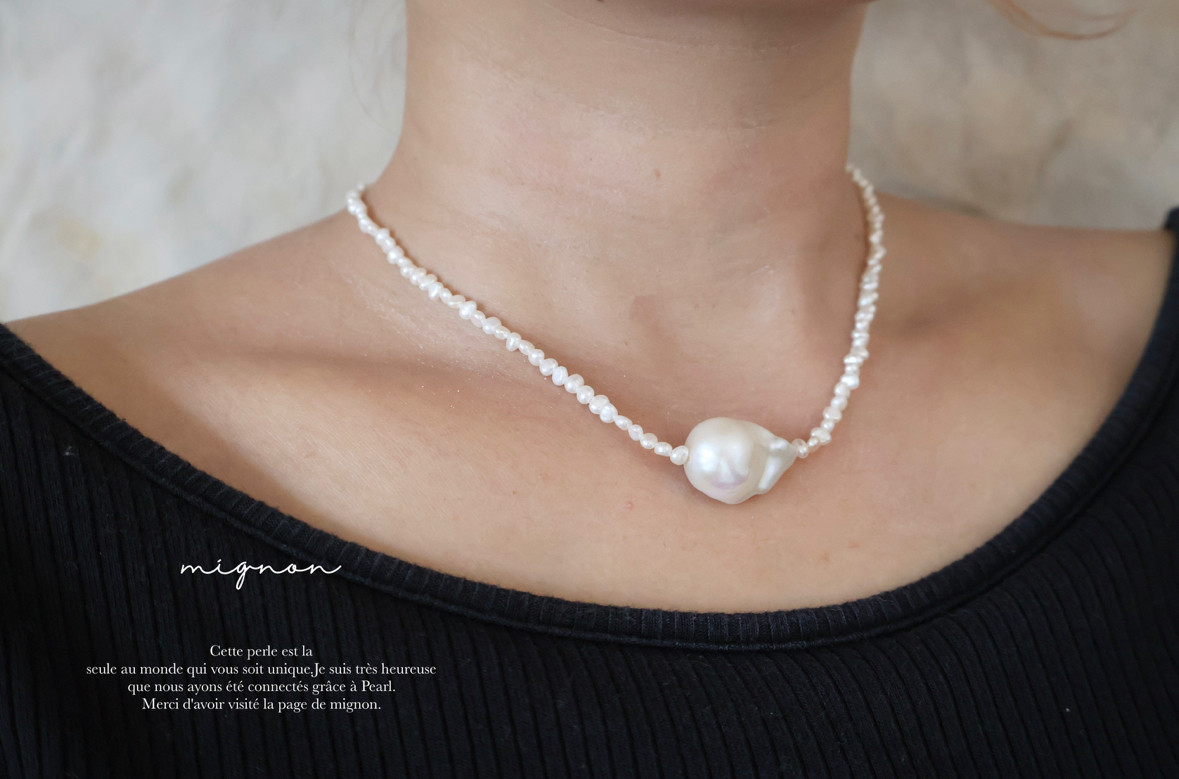 バロックパール一連ネックレス　ハートマグネット