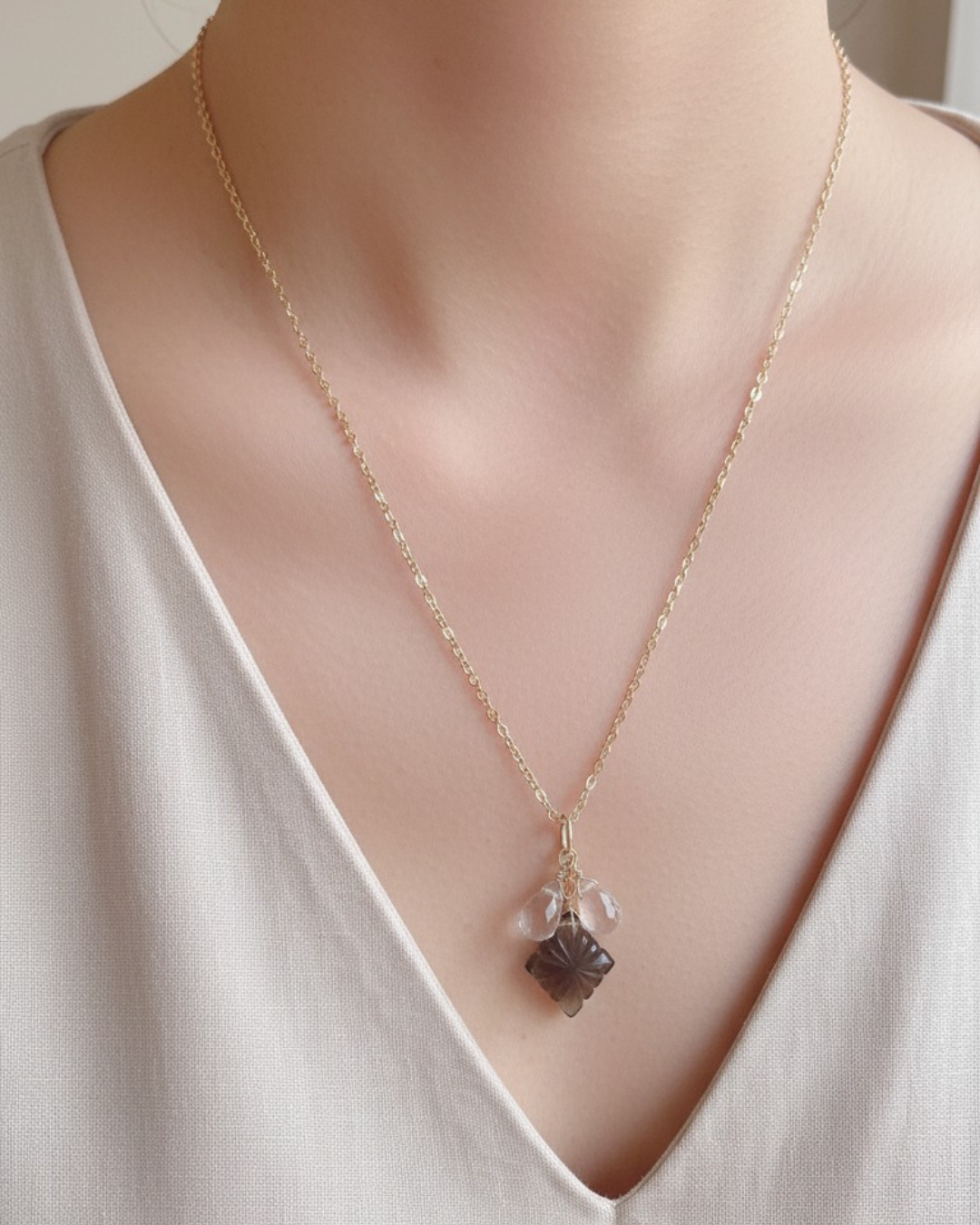 【天然石】スモーキーローゼンジとブラウントパーズのネックレス