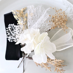 選べるリボン 送料無料　ホワイト　ゴールド　ヘアアクセサリー ㉕ チュールリボン ベロアリボン 白 花 ブライダル 12枚目の画像