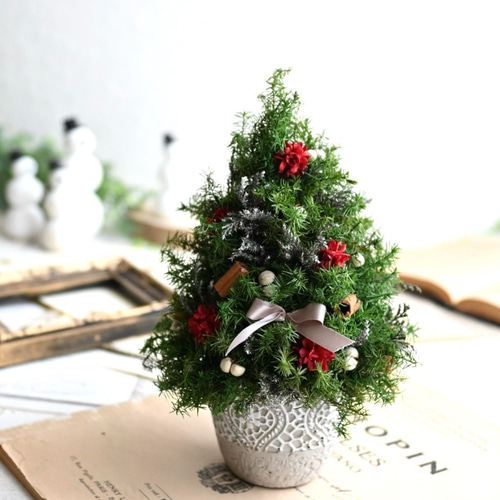 ミニサイズ☆クリスマスツリーレッド＊22cm＊プリザーブド卓上サイズ