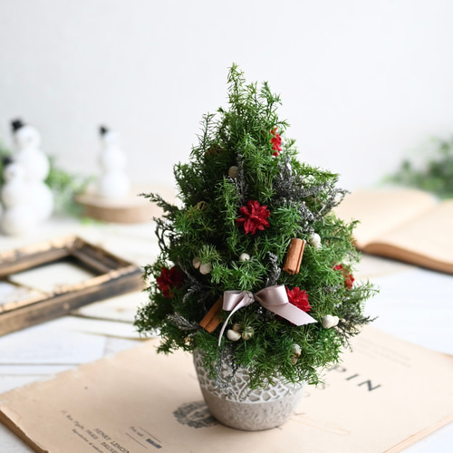 ミニサイズ☆クリスマスツリーレッド＊22cm＊プリザーブド卓上サイズ