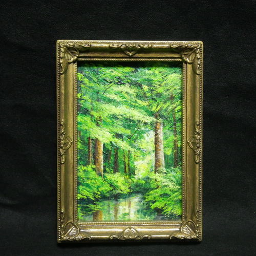 油絵 油彩 油彩画 絵 絵画 キャンバスパネル ミニ絵画【新緑の森】 油絵 油彩 油彩画 絵 絵画 キャンバスパネル ミニ絵画【新緑の森