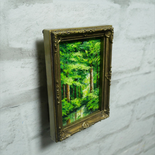 油絵 油彩 油彩画 絵 絵画 キャンバスパネル ミニ絵画【新緑の森