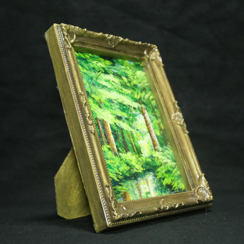 油絵 油彩 油彩画 絵 絵画 キャンバスパネル ミニ絵画【新緑の森