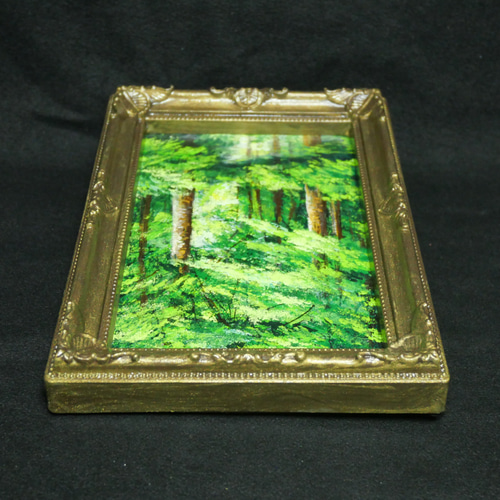 油絵 油彩 油彩画 絵 絵画 キャンバスパネル ミニ絵画【新緑の森】 油絵 油彩 油彩画 絵 絵画 キャンバスパネル ミニ絵画【新緑の森