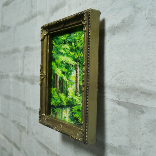 油絵 油彩 油彩画 絵 絵画 キャンバスパネル ミニ絵画【新緑の森