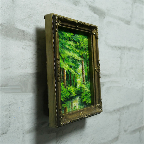 油絵 油彩 油彩画 絵 絵画 キャンバスパネル ミニ絵画【新緑の森