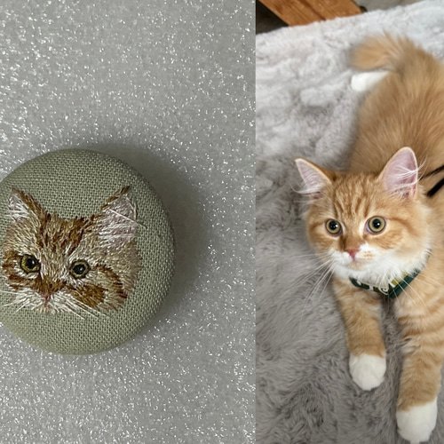 うちの子オーダー2025 缶バッチ風ねこの手刺繍ブローチ その他