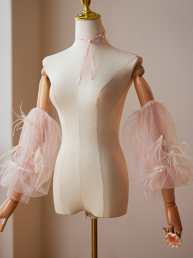 パフスリーブ ピンク 綺麗DIY 袖カバー 取り外し袖 ドレスアクセサリー パーティー ウェディングドレス DTY147