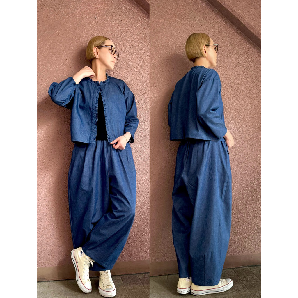 長さ選べる❤️RATA❤️やわらか国産児島デニム❤️ゆったりサーカスパンツ❤️フリルトップスとセットアップとしても