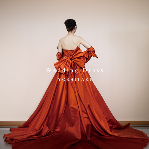 オーダー制作】ウエディングドレス.オレンジ.カラードレス.リボン.A