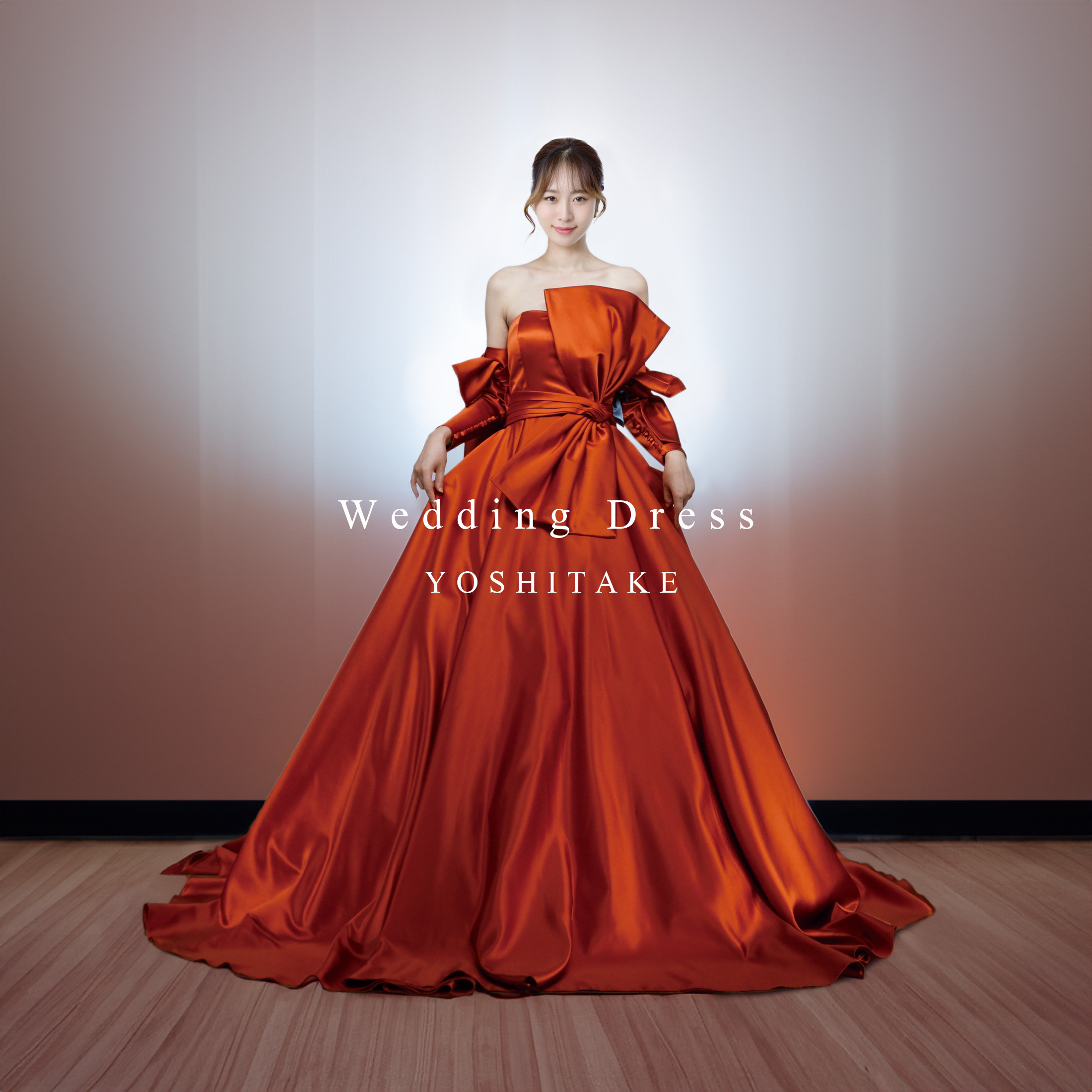 【オーダー制作】ウエディングドレス.オレンジ.カラードレス.リボン.Aライン.サテン.Y1557