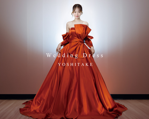 オーダー制作】ウエディングドレス.オレンジ.カラードレス.リボン.A