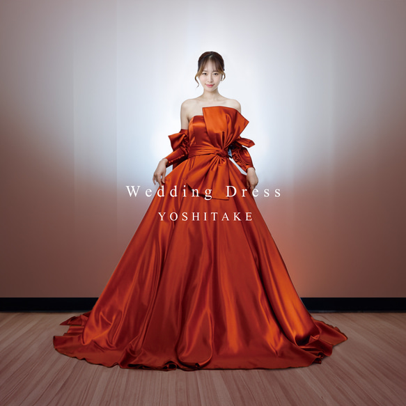 オーダー制作】ウエディングドレス.オレンジ.カラードレス.リボン.A