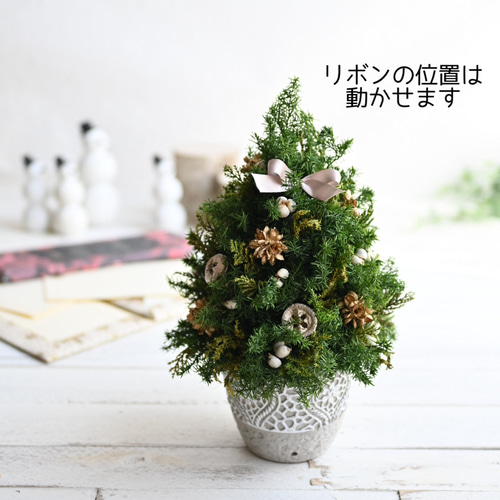 ミニサイズ☆クリスマスツリーゴールド＊22cm＊プリザーブド卓上サイズ