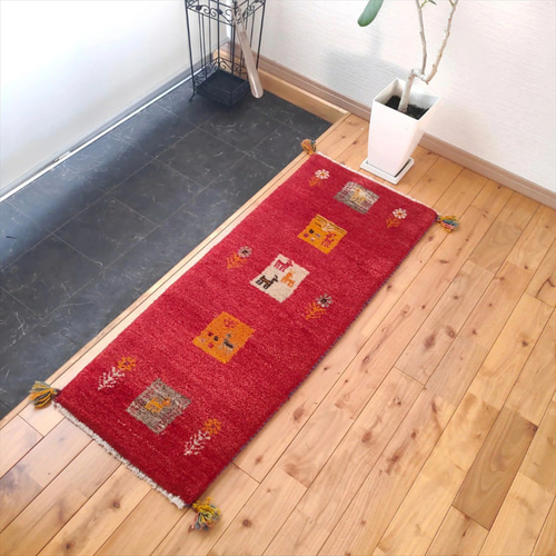 ペルシャ ギャッベ ミニランナー ラグ 117x42㎝ 茜色 RJ9613