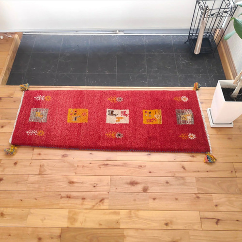 ペルシャ ギャッベ ミニランナー ラグ 117x42㎝ 茜色 RJ9613