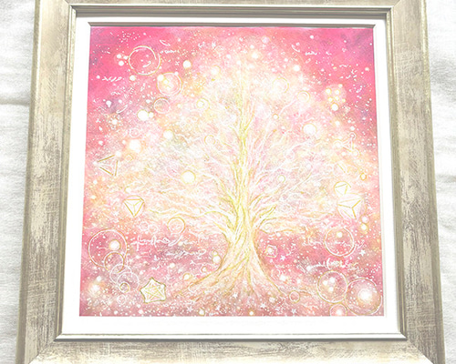 アクリル抽象画「命、光る」生命樹ヒーリングアート原画作品 絵画