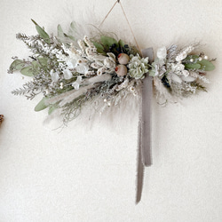 モカ＆ベージュ　優しいベージュ　ドライフラワー横長スワッグ モカ＆ベージュ 優しいベージュ ドライフラワー横長スワッグ