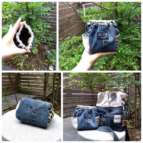 №763【DENIM✖️クシュっとshoulderBAG♥】お揃いポーチ