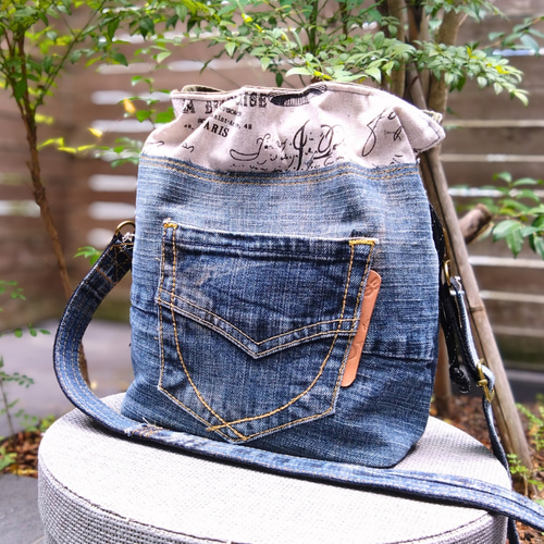 №763【DENIM✖️クシュっとshoulderBAG♥】お揃いポーチ