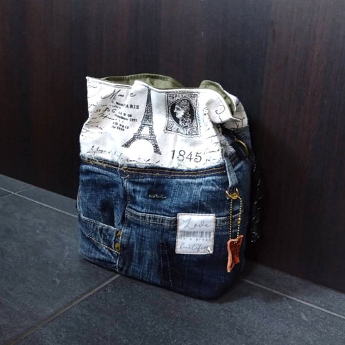 MOONデニムリメイクバッグ（L）No.766☆ショルダーバッグ MOONデニムリメイクバッグ（L）No.766☆ショルダーバッグ MOON様