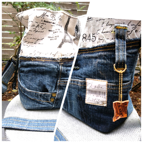 №763【DENIM✖️クシュっとshoulderBAG♥】お揃いポーチ&ショルダー