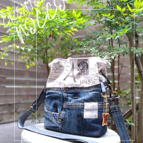 №763【DENIM✖️クシュっとshoulderBAG♥】お揃いポーチ&ショルダー