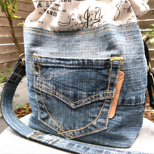 №763【DENIM✖️クシュっとshoulderBAG♥】お揃いポーチ&ショルダー