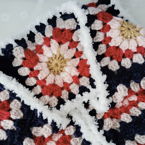 マフラー 手編み ロングマフラー かぎ針編み モチーフ編み グラニー