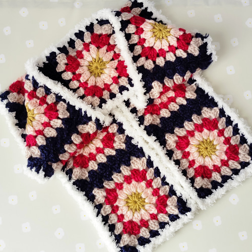 マフラー 手編み ロングマフラー かぎ針編み モチーフ編み グラニー