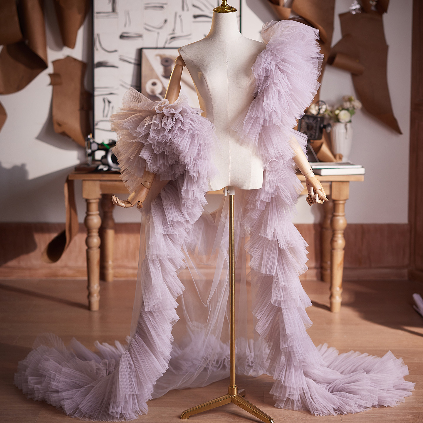 ケープ トレーン 裾引き 紫 ふわふわ DIY 綺麗 肩飾り アクセサリー パーティー ウェディングドレス DTY428