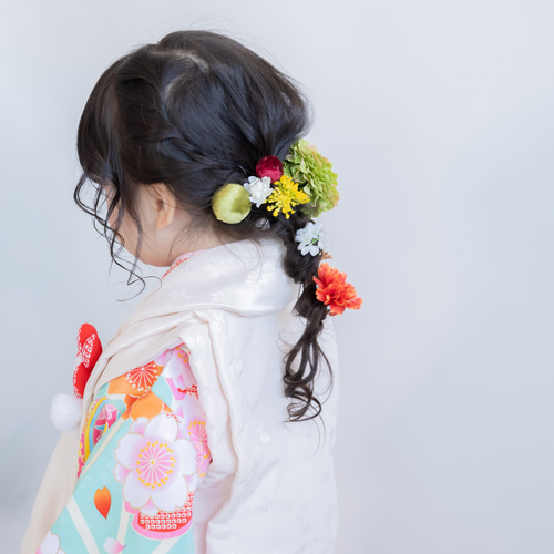 七五三3歳髪飾りW】人気の髪型編み下ろしヘアアレンジ/七五三7歳