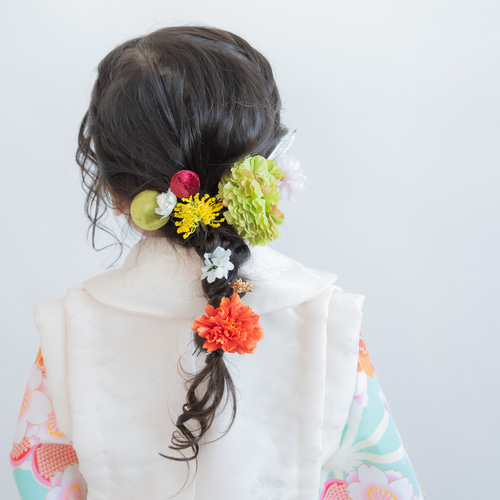七五三3歳髪飾りW】人気の髪型編み下ろしヘアアレンジ/七五三7歳