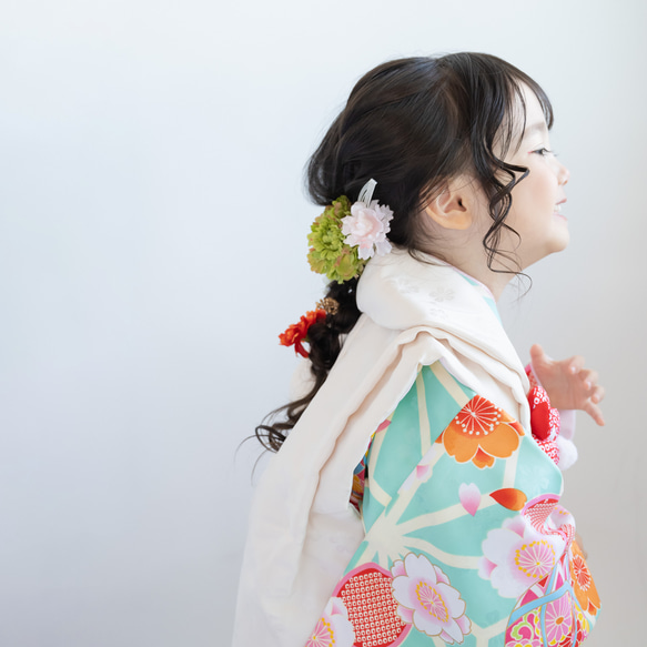 七五三3歳髪飾りW】人気の髪型編み下ろしヘアアレンジ/七五三7歳