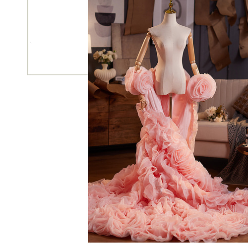 ケープ トレーン 裾引き ピンク 立体花 豪華 DIY 肩飾り アクセサリー