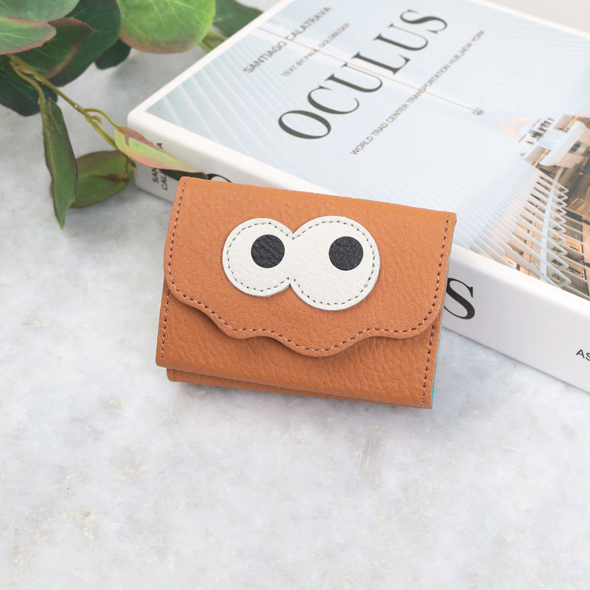 【キャメル/キョロメミニウォレット】思わず誰かに見せたくなる/ミニマムで大人カワイイコンパクト三つ折り財布