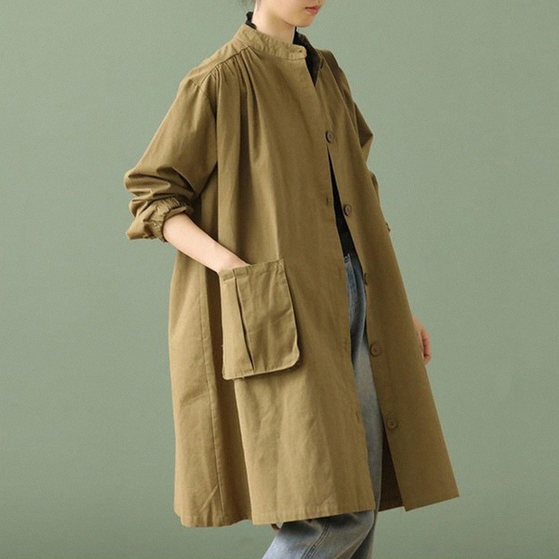 秋冬レディースベターンルーズ アート风 ロングスリーブトレンチコート【返品・交換可】品質最優先25-257