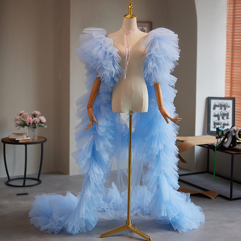 ケープ トレーン 裾引き ふわふわ 青 DIY 綺麗 肩飾り アクセサリー パーティー ウェディングドレス DTY072