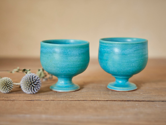 トルコブルーのワインカップ　mwc-158 1枚目の画像