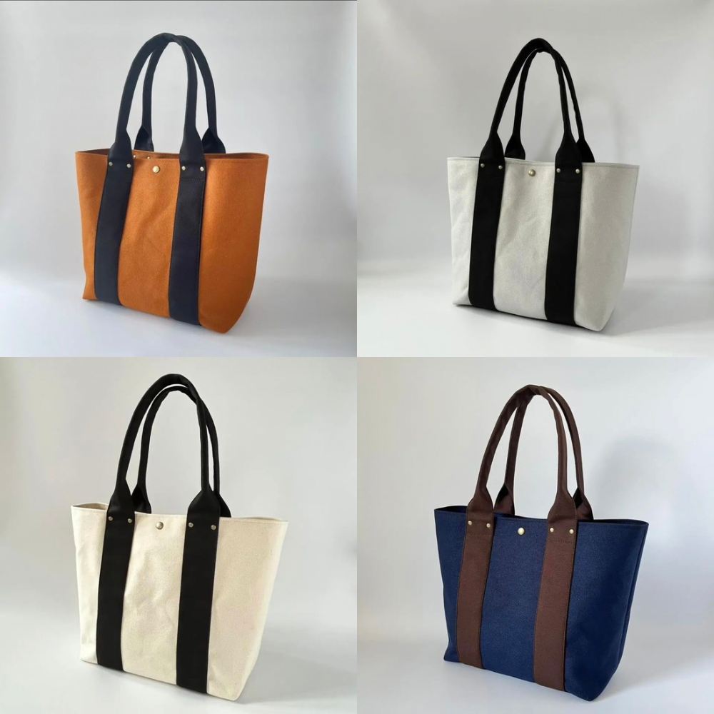 A4対応 8号帆布 大人きれいめ・帆布トートバッグ（ネイビー×チョコ）