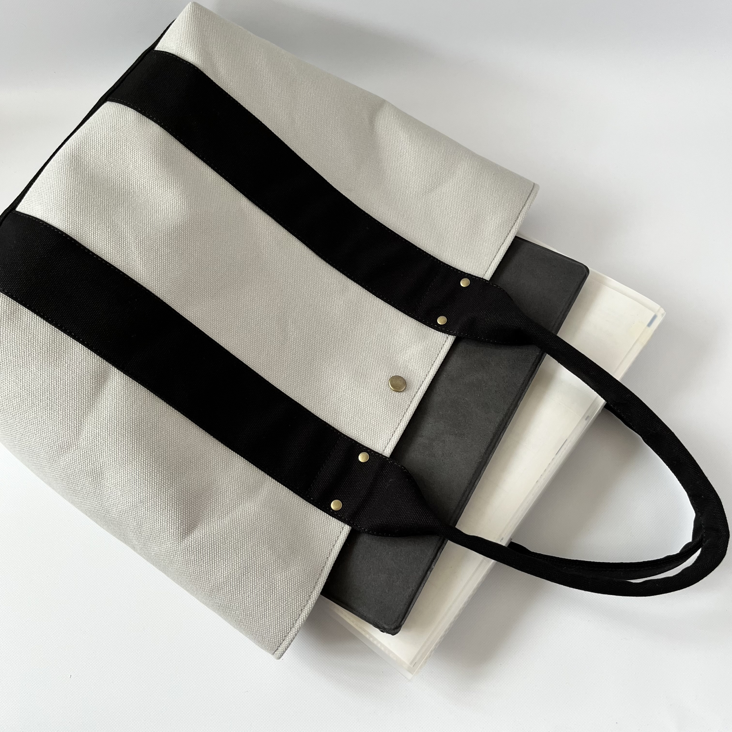 A4対応 8号帆布 大人きれいめ・帆布トートバッグ（ネイビー×チョコ）