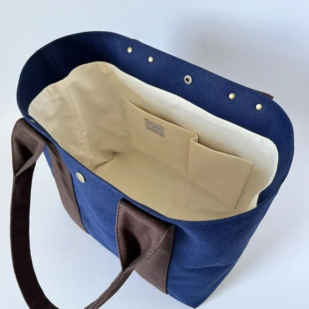 A4対応 8号帆布 大人きれいめ・帆布トートバッグ（ネイビー×チョコ）