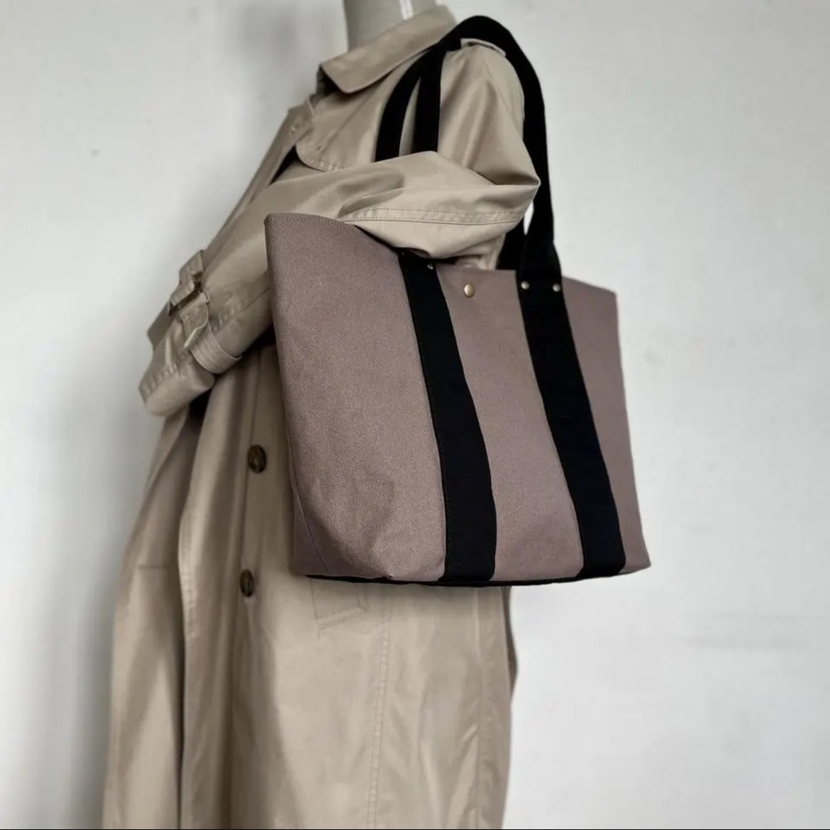 A4対応 8号帆布 大人きれいめ・帆布トートバッグ（ネイビー×チョコ）