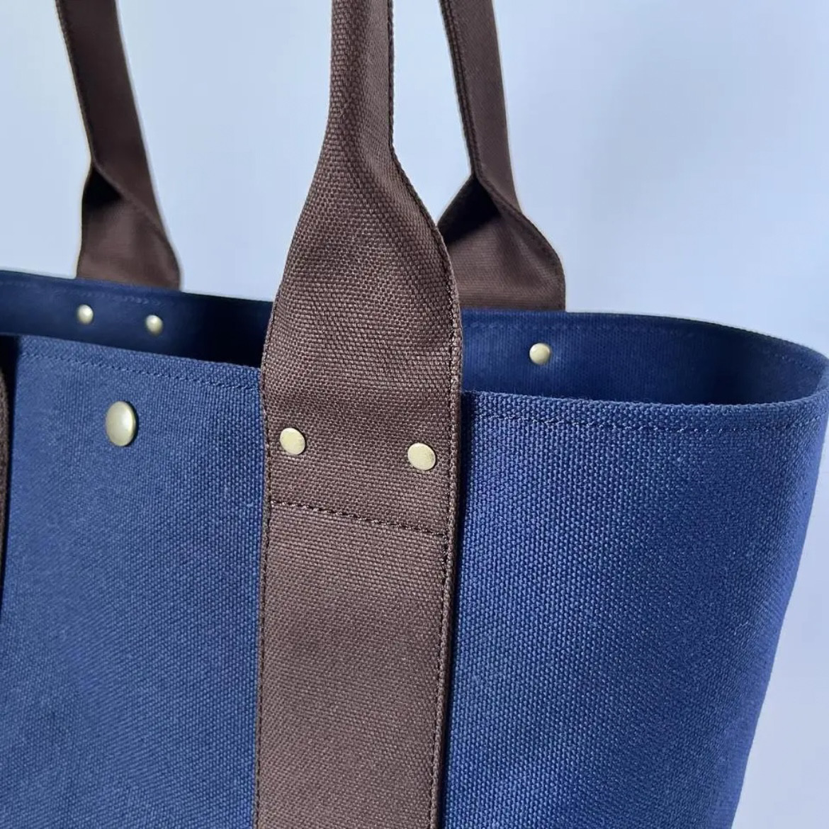 A4対応 8号帆布 大人きれいめ・帆布トートバッグ（ネイビー×チョコ）