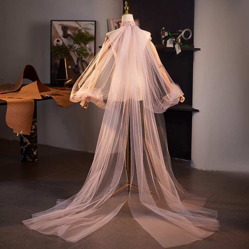 ケープ トレーン 裾引き ピンク 高級感 DIY 肩飾り アクセサリー ウェディングドレス DTY257