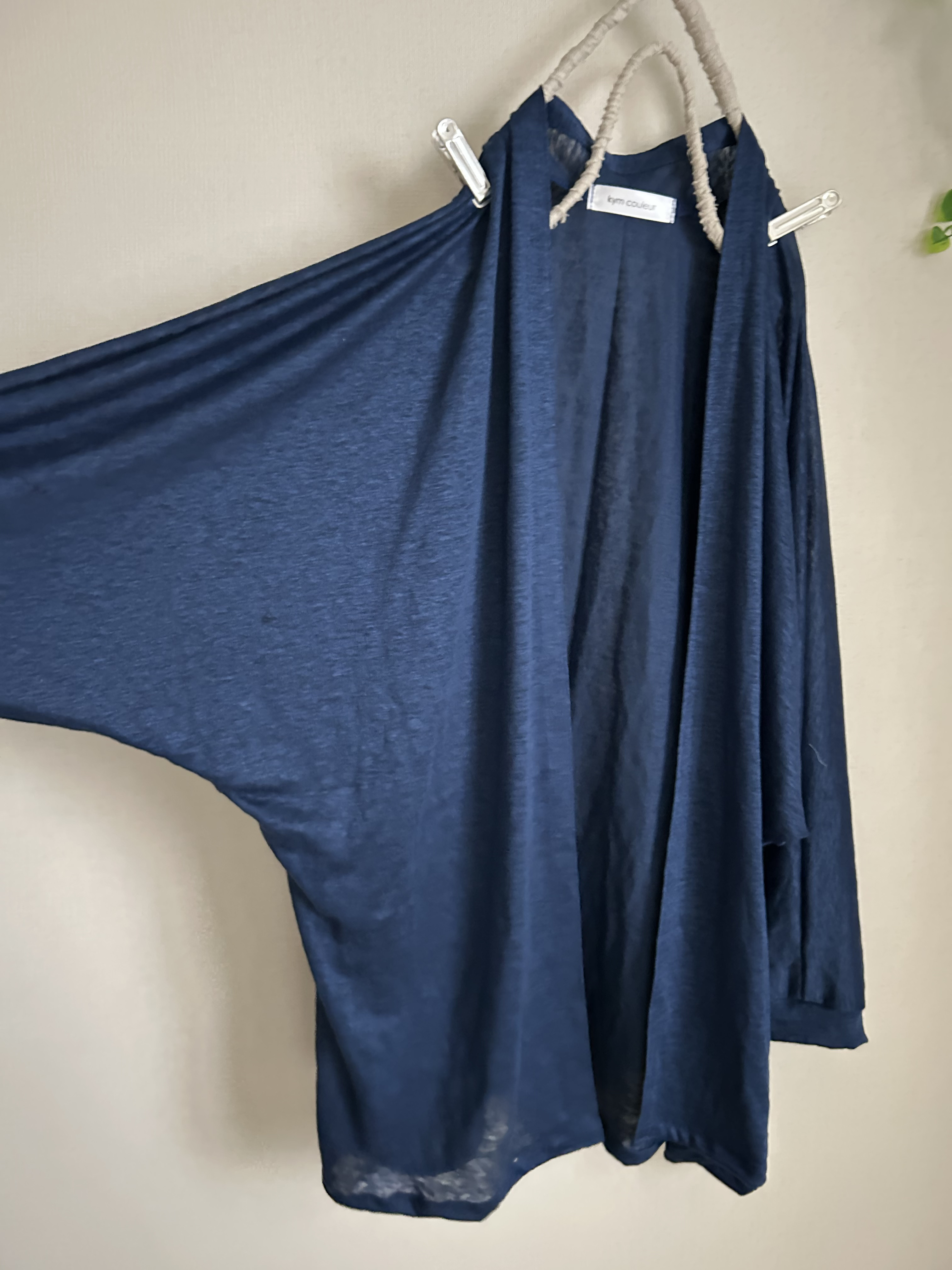 春夏秋インディゴブルーリネンニット100%ローブドルマンカーディガン