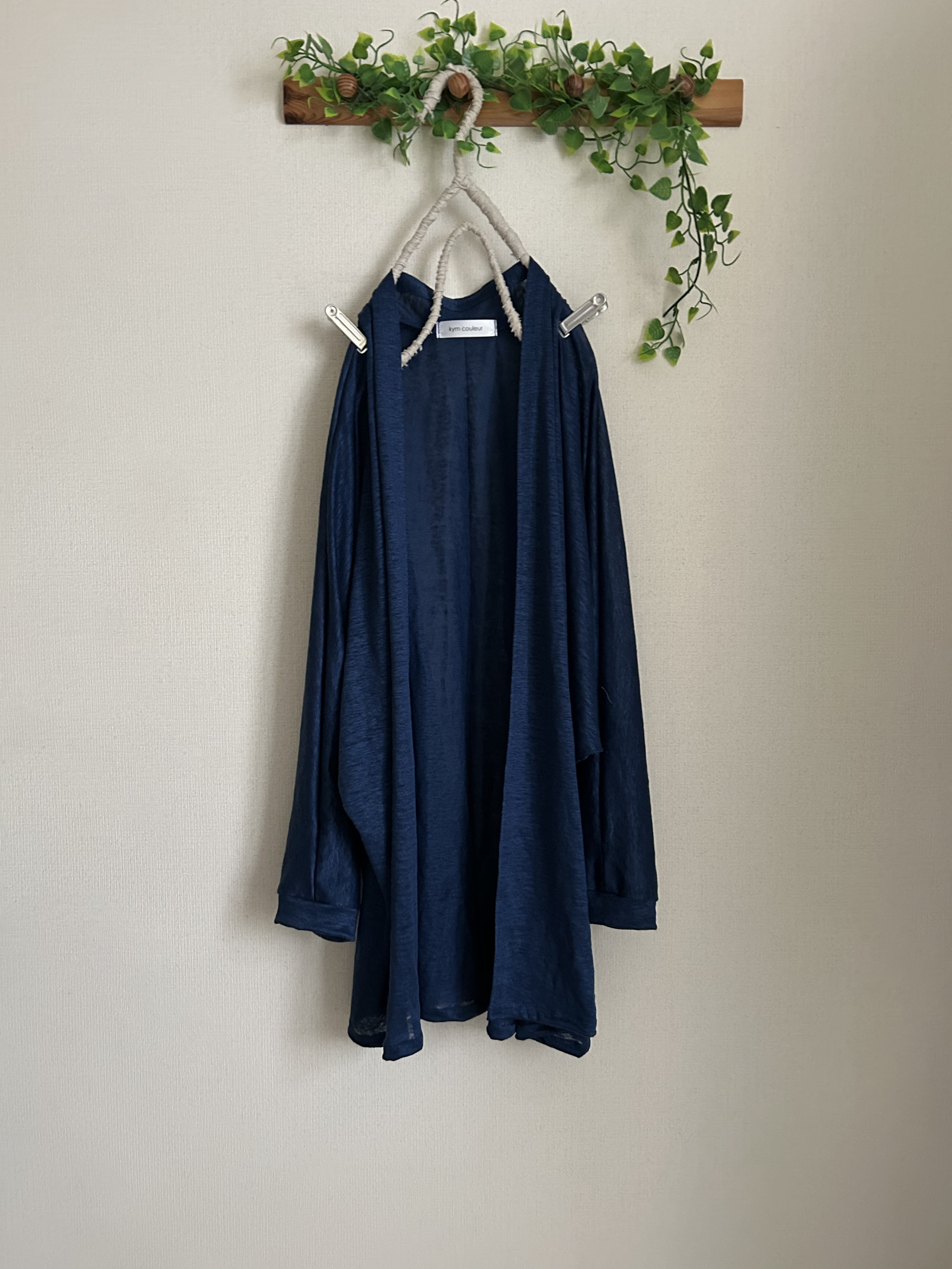 春夏秋インディゴブルーリネンニット100%ローブドルマンカーディガン