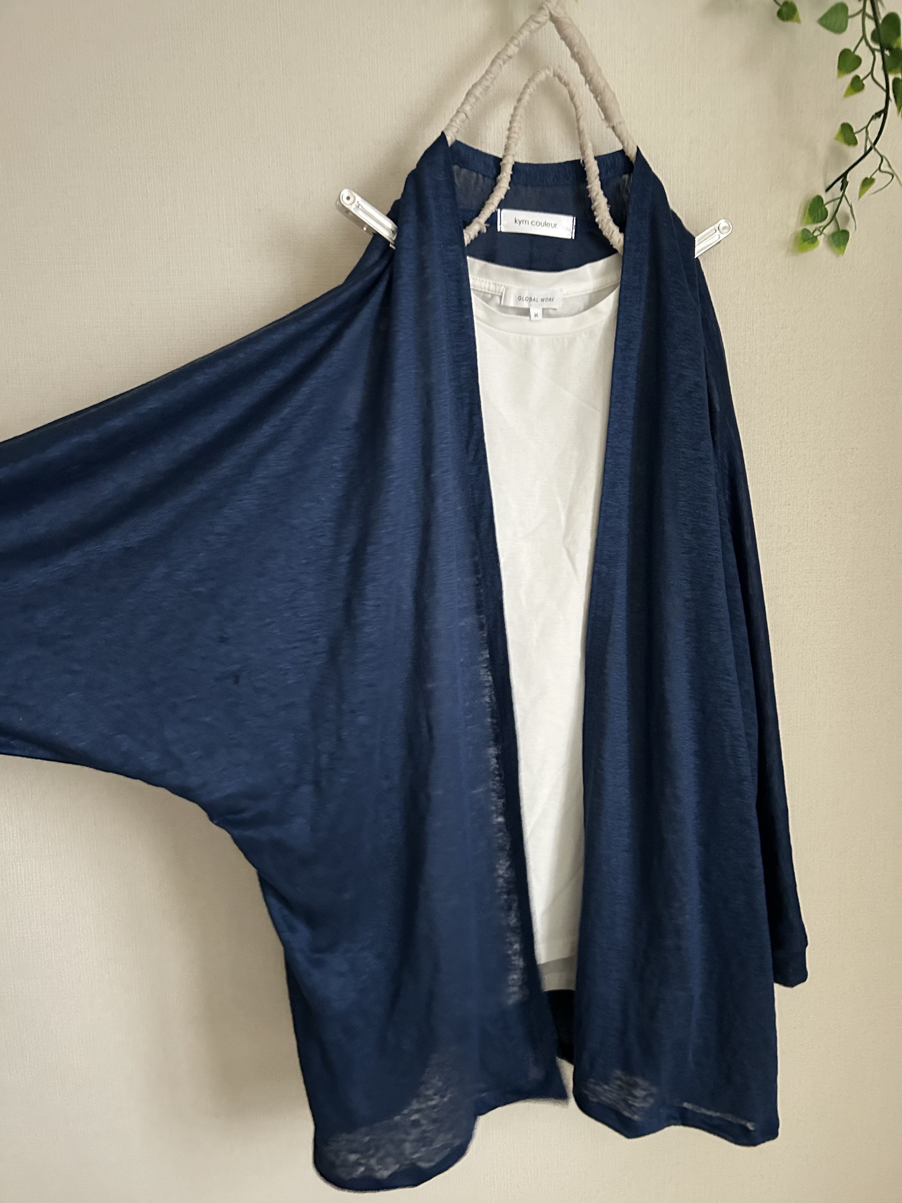 春夏秋インディゴブルーリネンニット100%ローブドルマンカーディガン