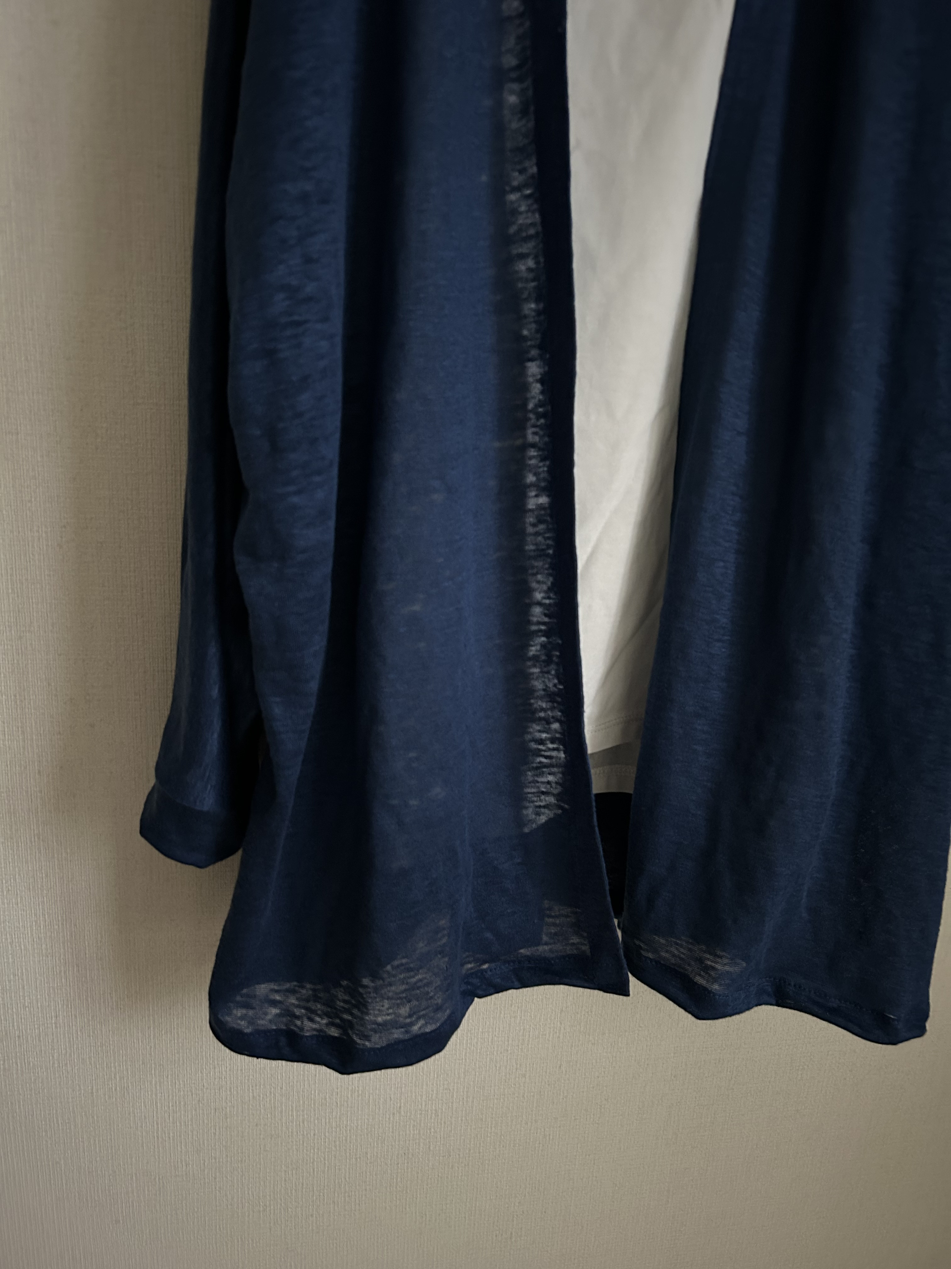 春夏秋インディゴブルーリネンニット100%ローブドルマンカーディガン